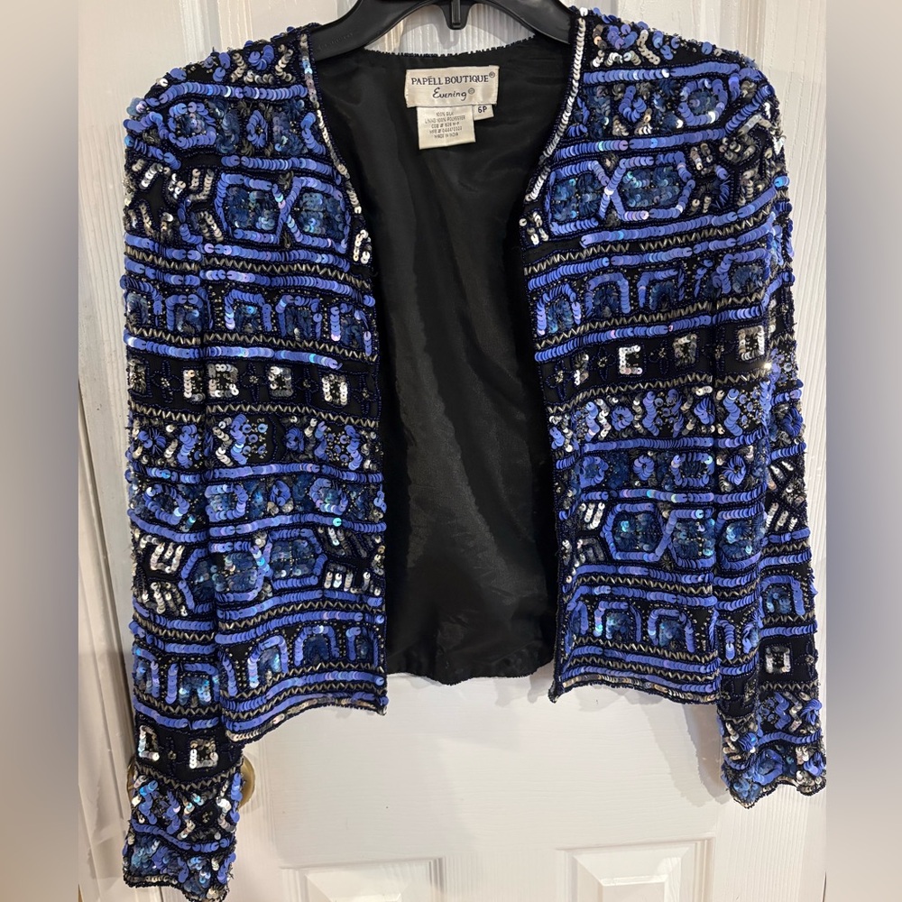 Vintage Papell Boutique Sequin Beaded Silk Jacket ornate wearable art rare party - Picture 4 of 10